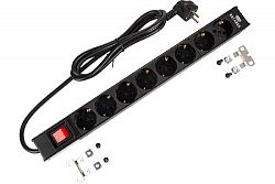 Блок розеток 19" Datarex  DR-432121 (PDU) с выкл на 16А, 8 разъемов SHUKO, шнур 1,8 м