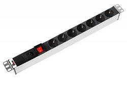 Блок розеток Rem-16 с выкл., 7 Schuko, вход IEC 60320 C20, 16A, алюм., 19" (R-16-7S-V-440)